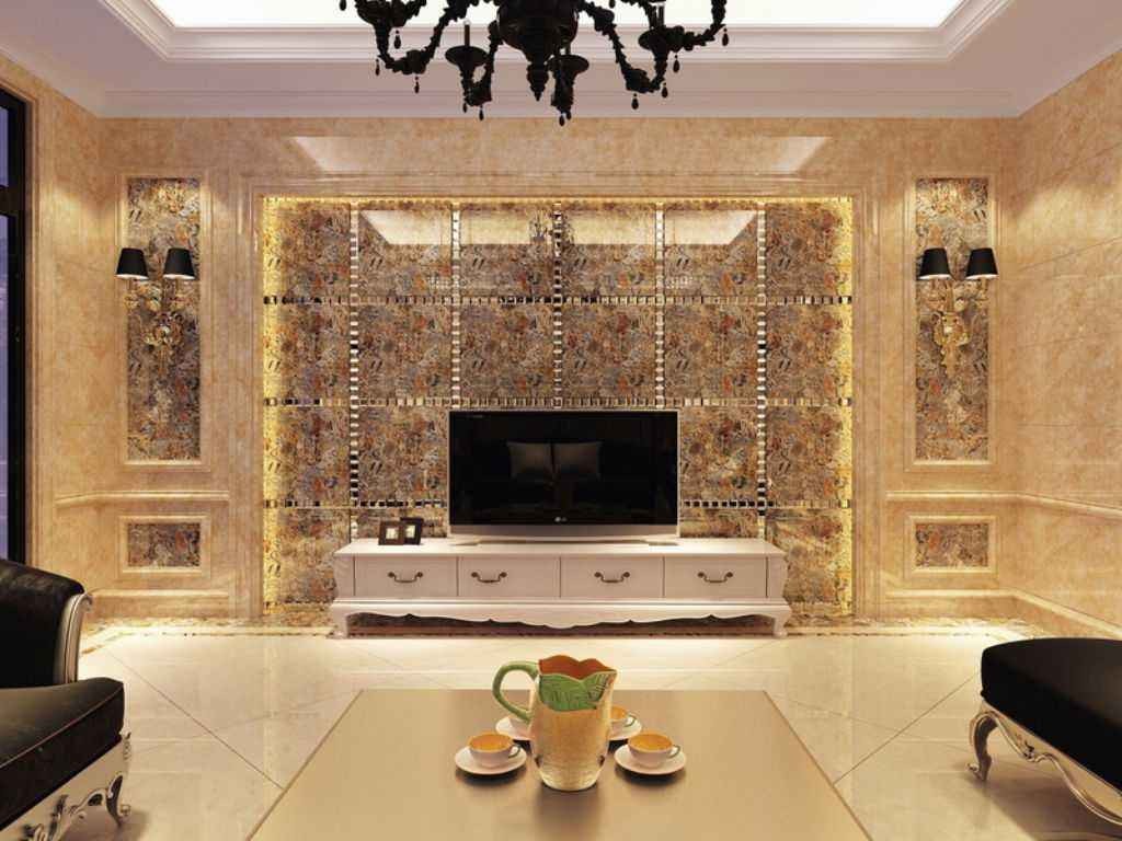 现代中式客厅微晶石电视背景墙效果图欣赏_别墅设计图