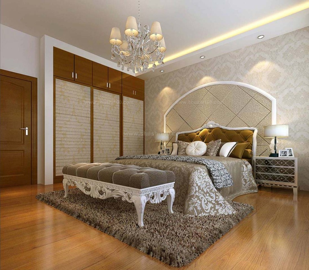 现代卧室地板组合衣柜壁纸装修效果图 – 设计本装修效果图
